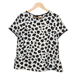 Zara Leopard Print Short Sleeve Blouse White L